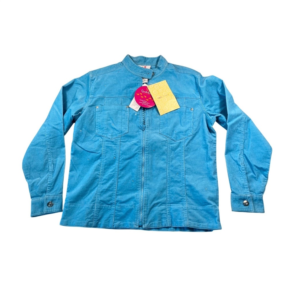 Quacker Factory Womens XS Turquoise Rhinestone Zip Jacket NWT Embellished